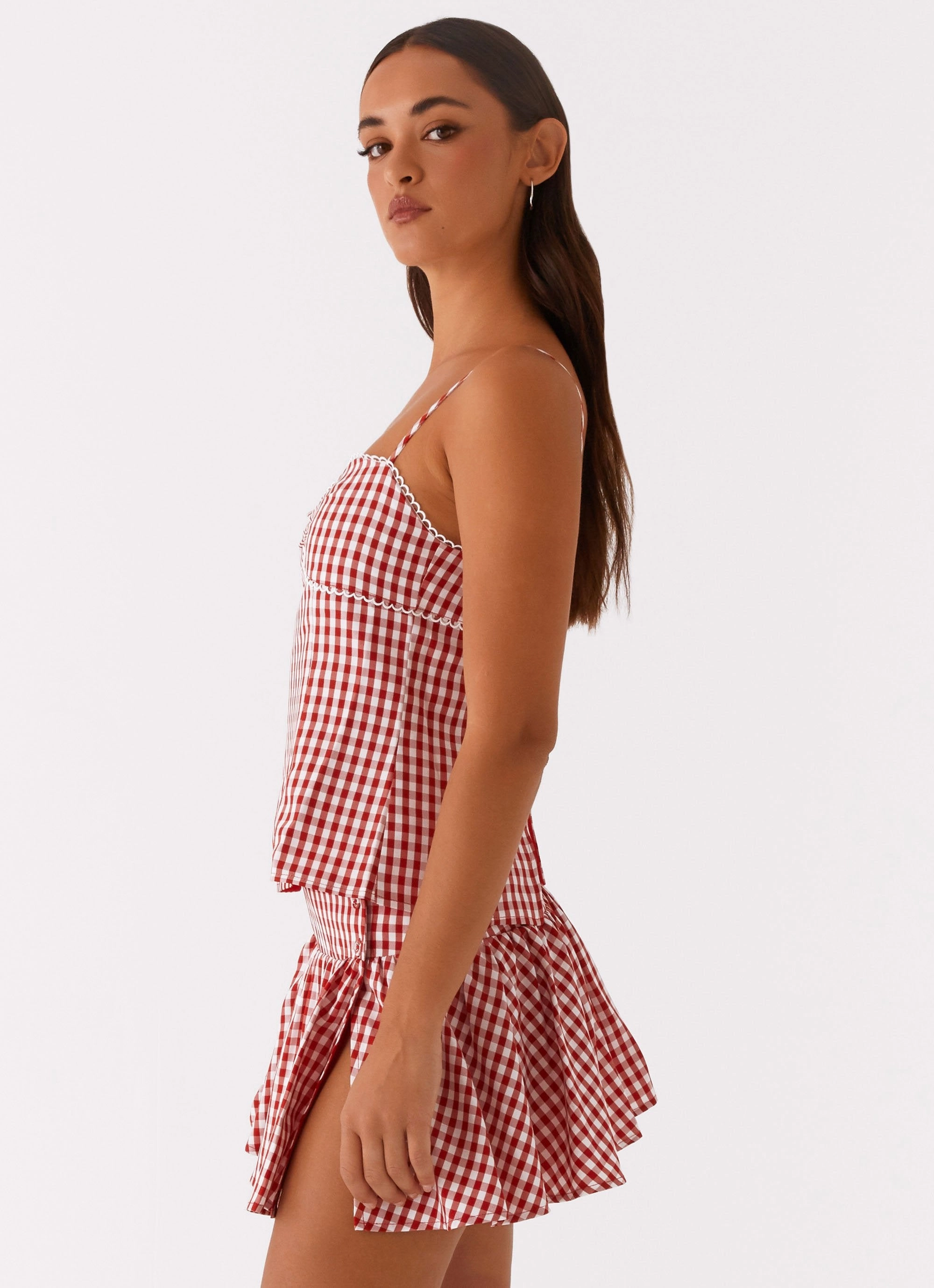 Ribbed Hemline Bellamy Top - Red Gingham