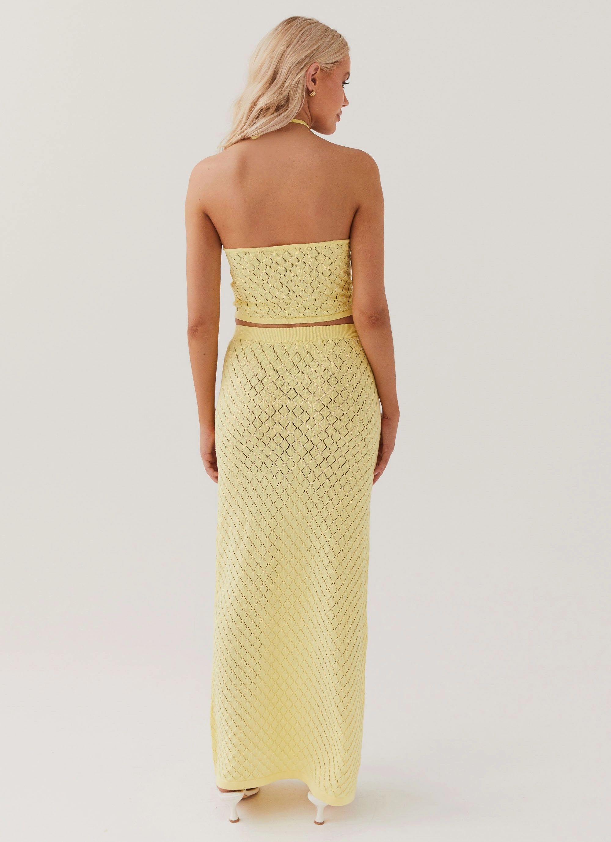 Travel Friendly Moisture Lock Technology Amanza Knit Maxi Skirt - Lemon