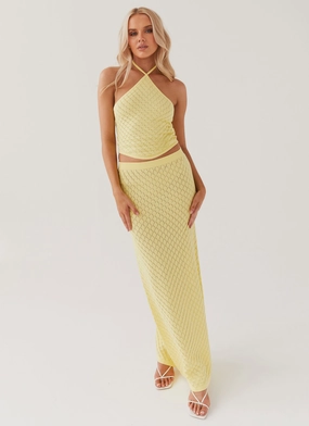 Elasticized Cuffs Stretchable Fabric Amanza Knit Maxi Skirt - Lemon