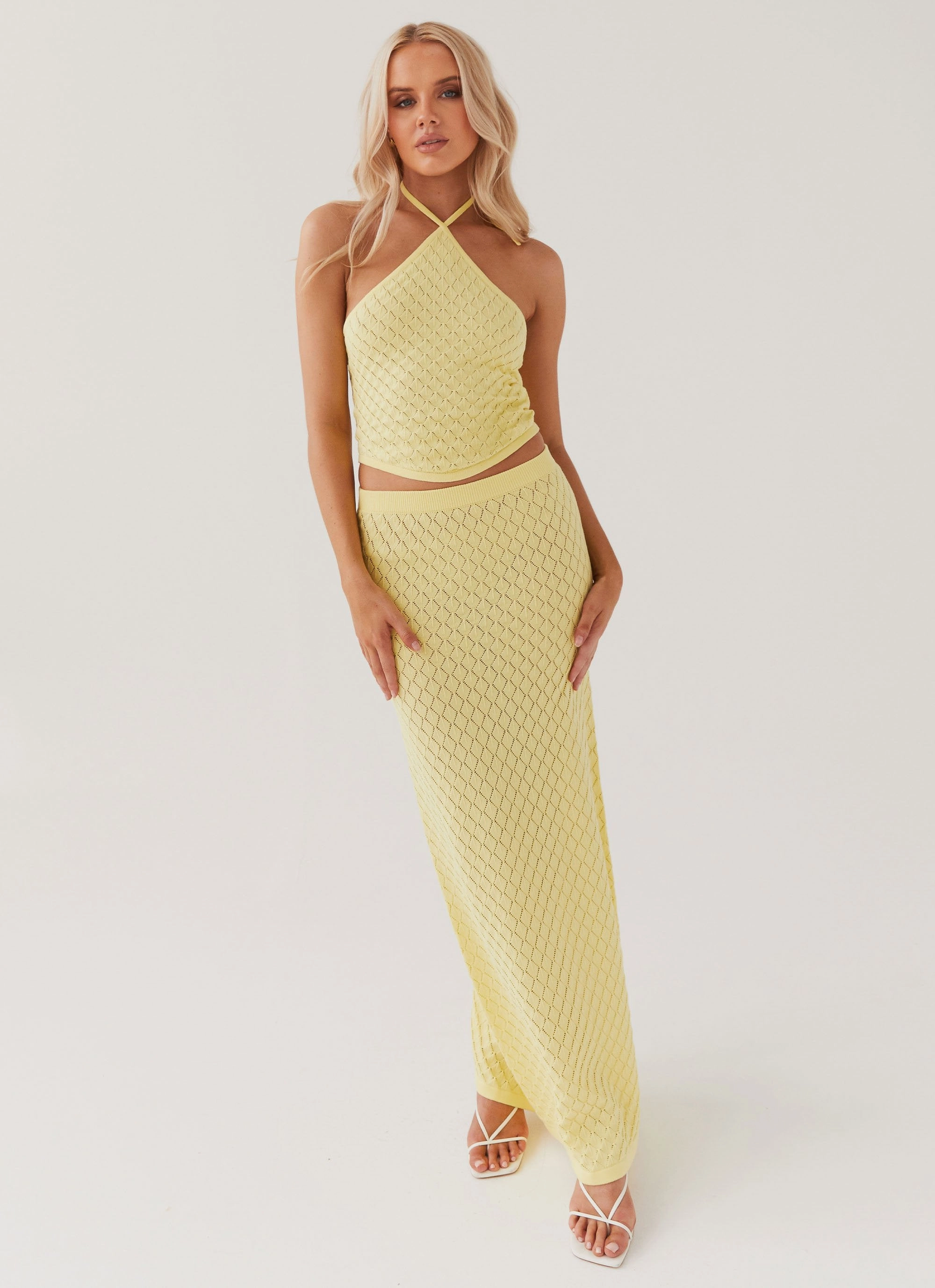 Elasticized Cuffs Stretchable Fabric Amanza Knit Maxi Skirt - Lemon
