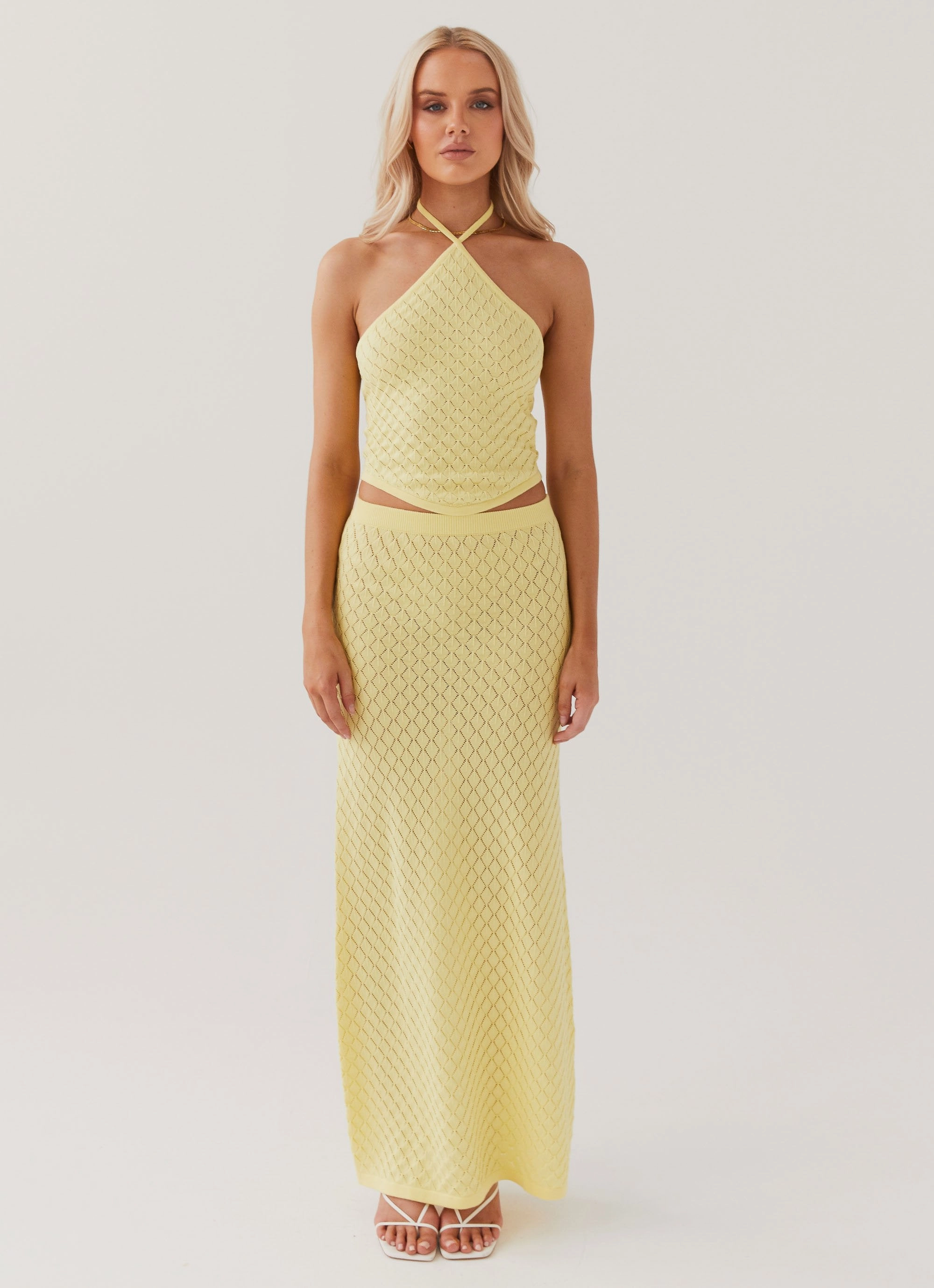 Amanza Knit Maxi Skirt - Lemon Structured Hemline Comfy Wearable