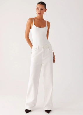 Back Again Straight Leg Denim Jeans - White Non Slip Waistband