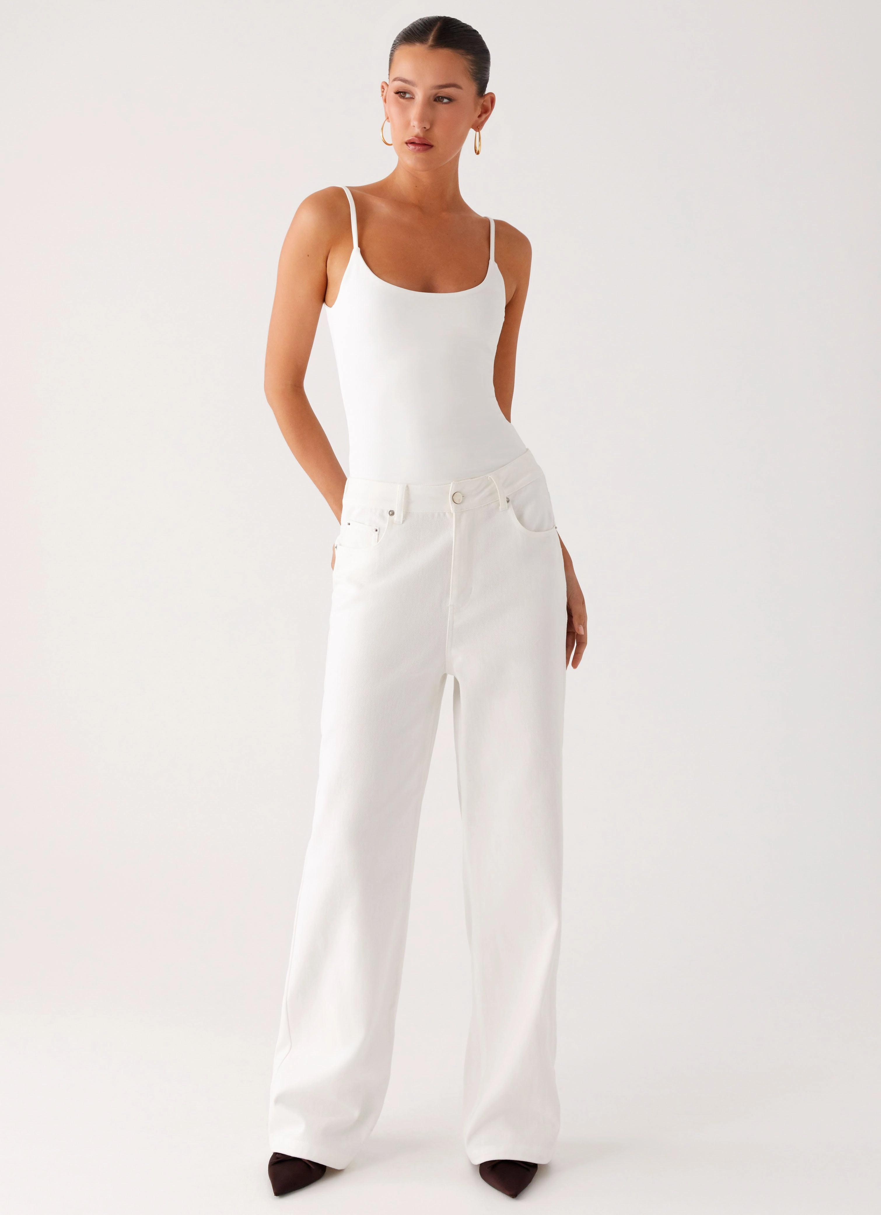 Back Again Straight Leg Denim Jeans - White Non Slip Waistband