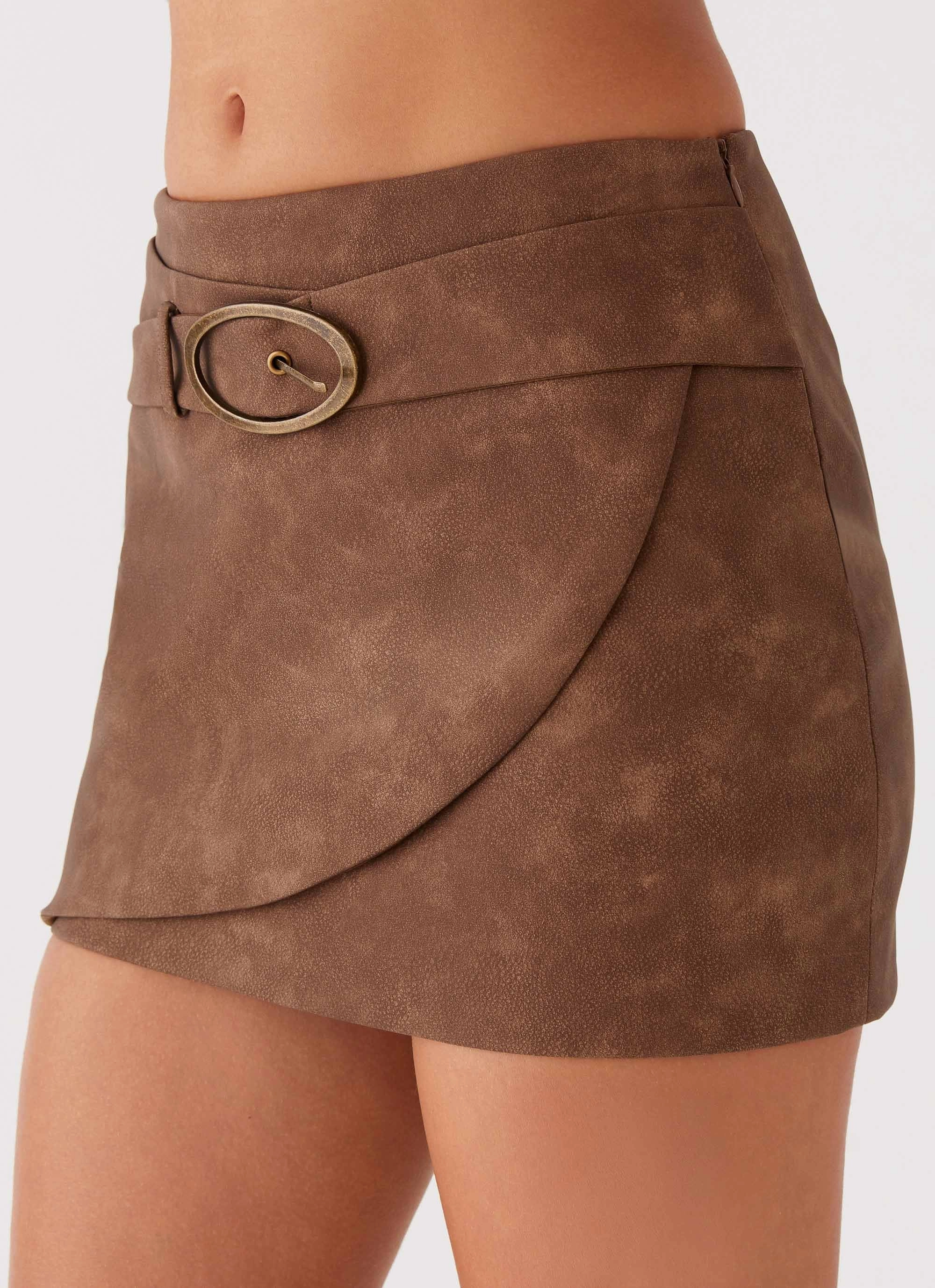 West District PU Mini Skirt - Brown Agile Fit Comfort Focus