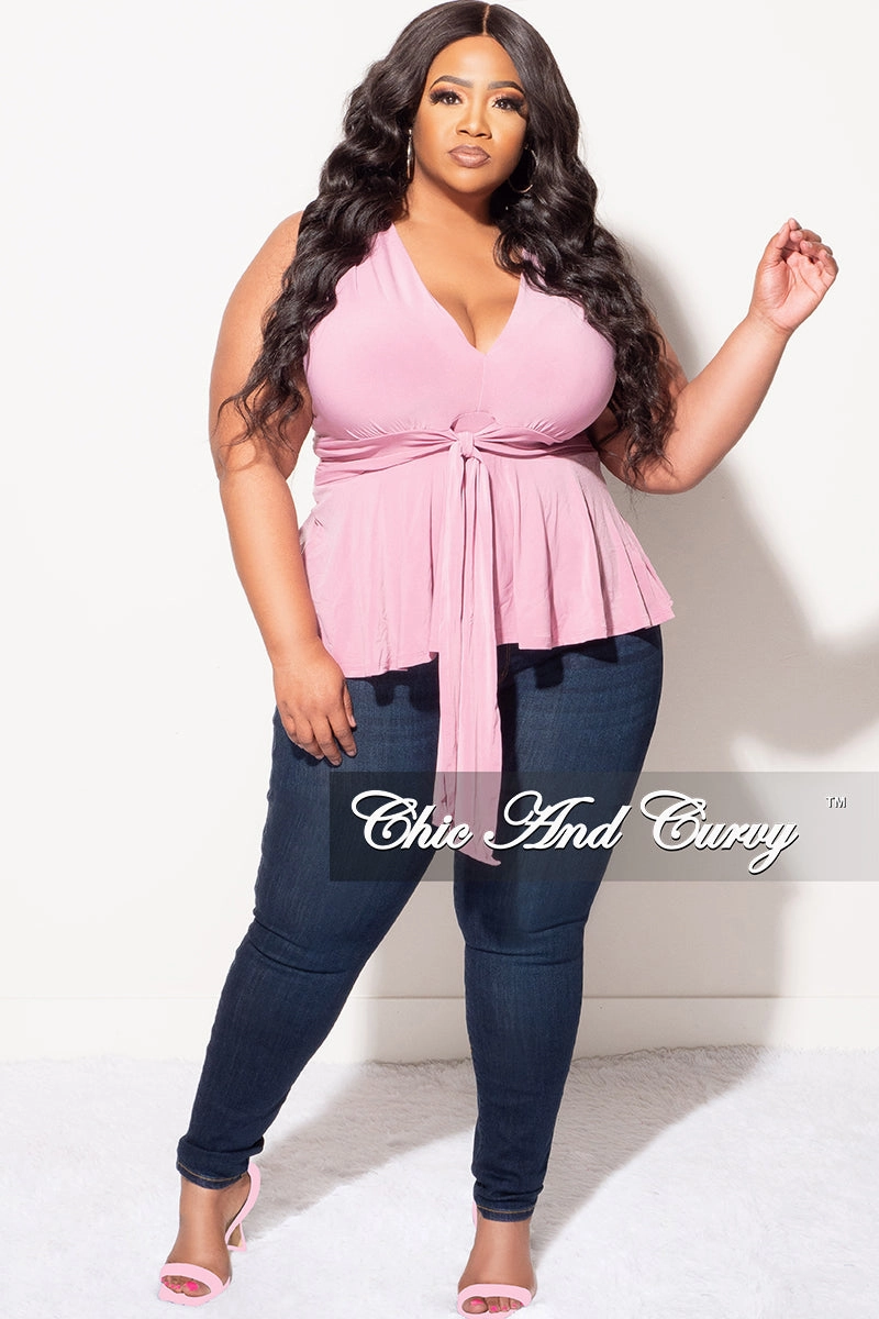 Light Design Seamless Waistband Final Sale Plus Size Sleeveless Peplum Top in Mauve Pink