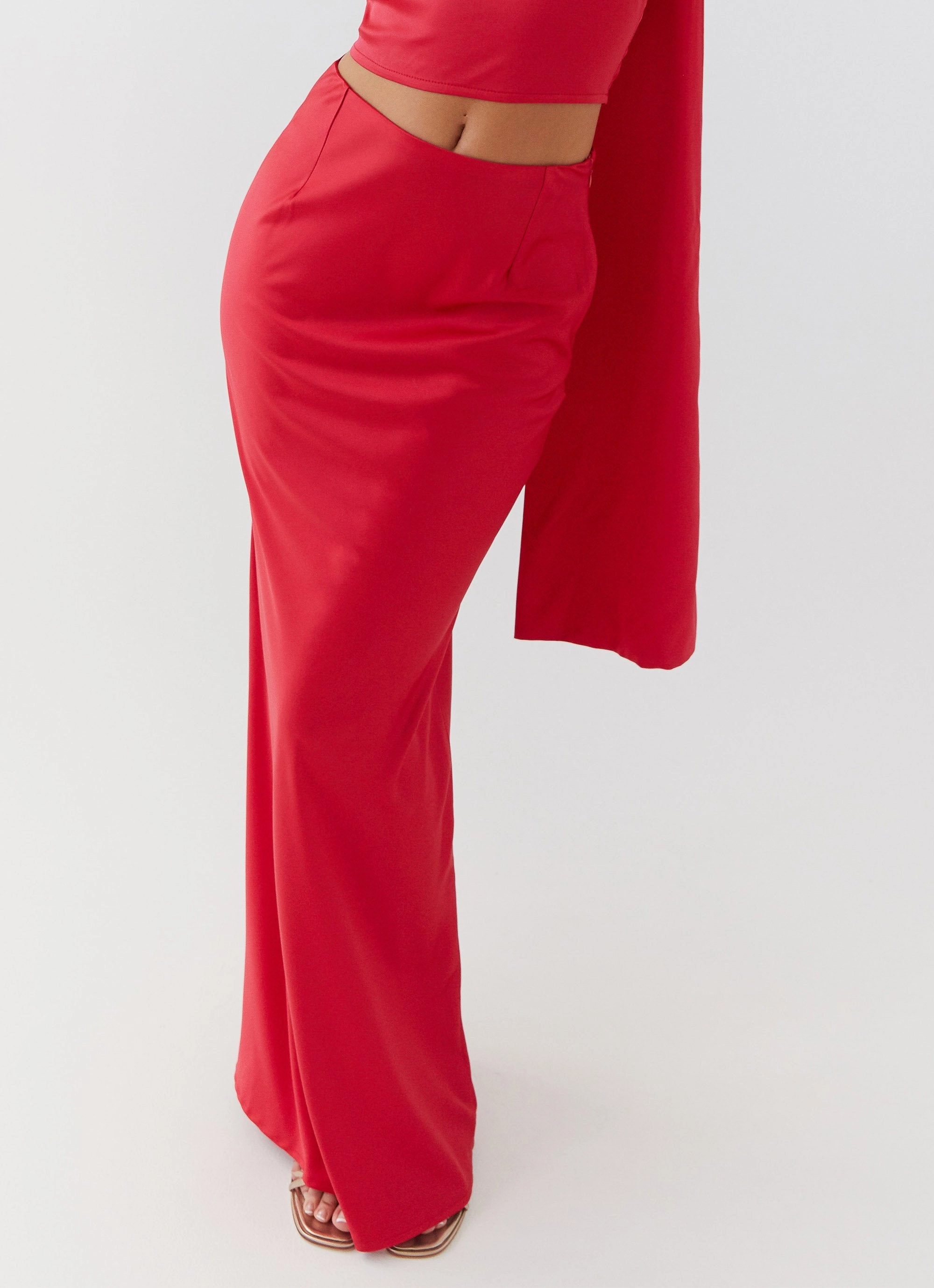 Josefina Satin Maxi Skirt - Rouge Red Elastic Free Cuffs Outdoor Lifestyle