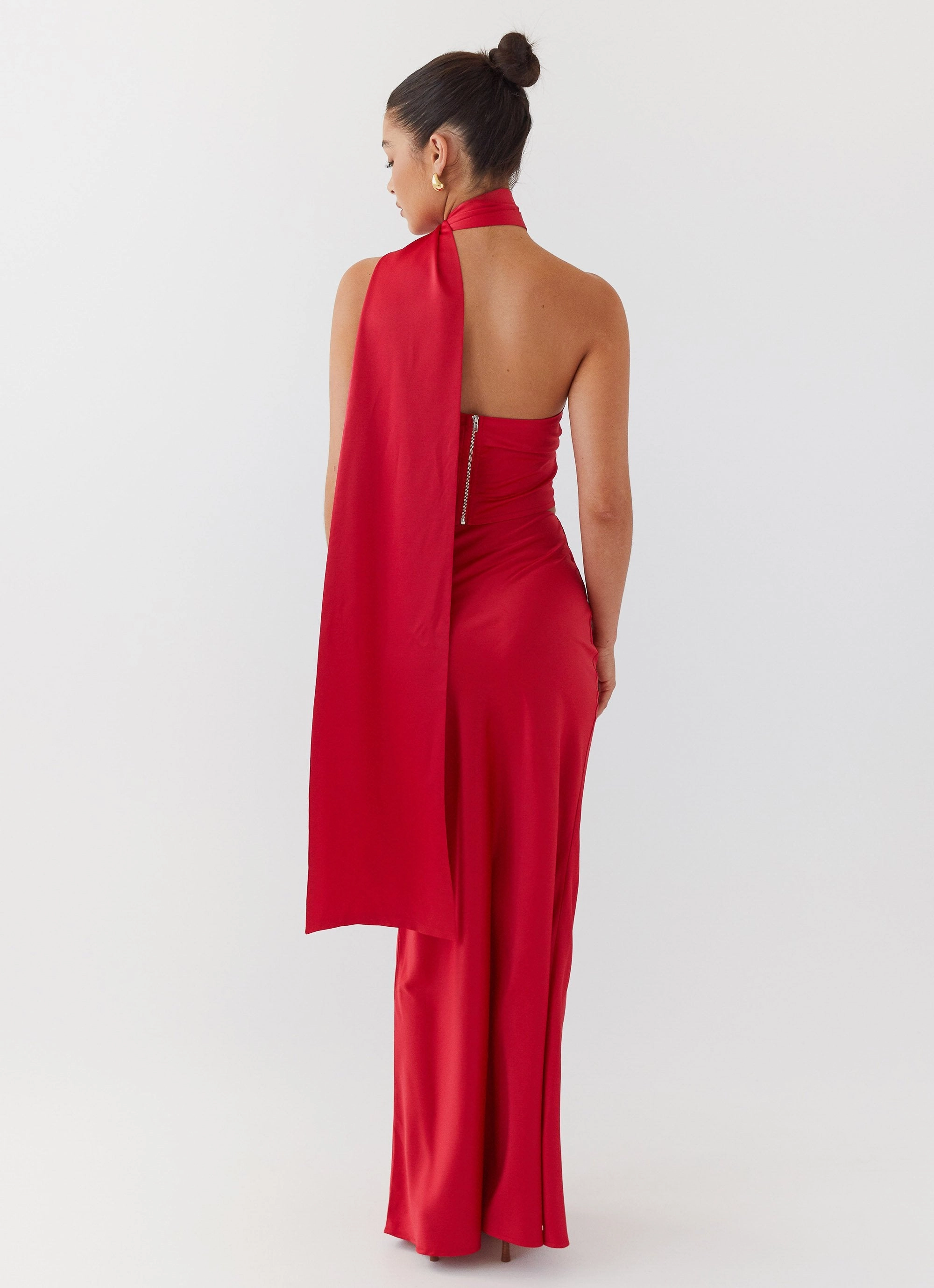Relaxed Cut CompressionFitFabric Josefina Satin Maxi Skirt - Rouge Red