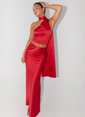 Josefina Satin Maxi Skirt - Rouge Red Lounge-friendly
