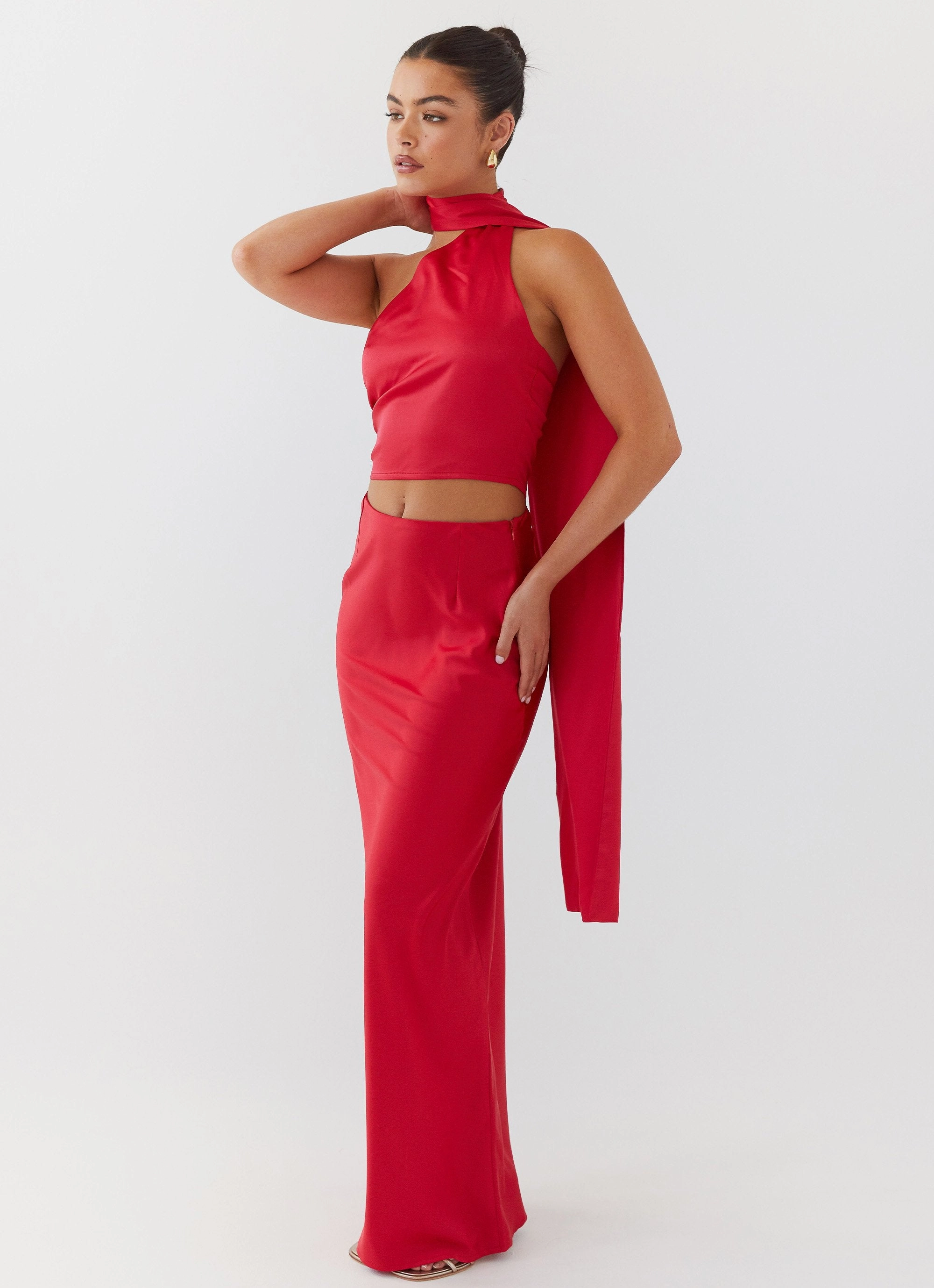 Urban appeal Josefina Satin Maxi Skirt - Rouge Red