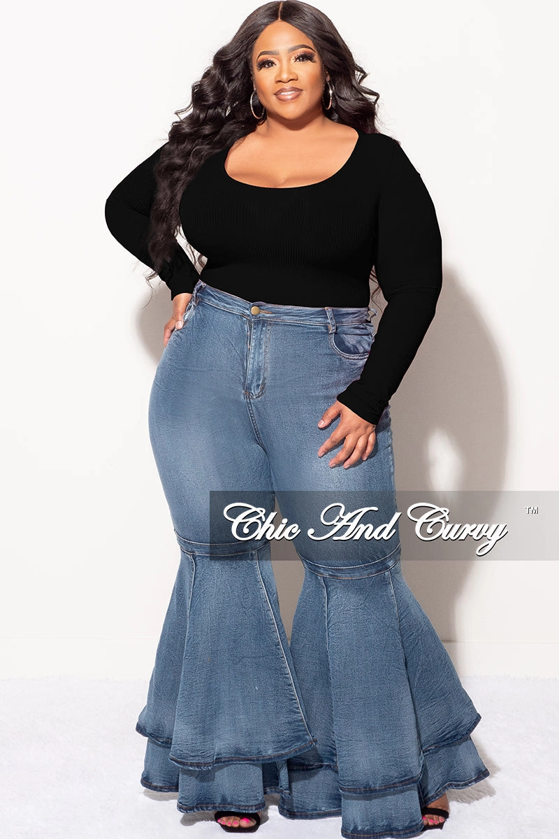 Chill Style FlexibleStretchWeave Final Sale Plus Size Ribbed Bodysuit in Black (Top Only)