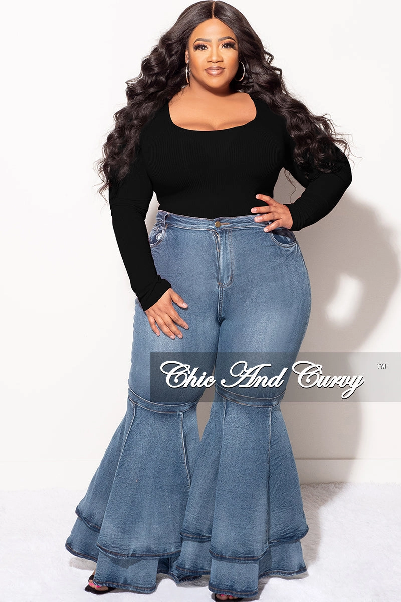 Final Sale Plus Size Ribbed Bodysuit in Black (Top Only) Snug Waist