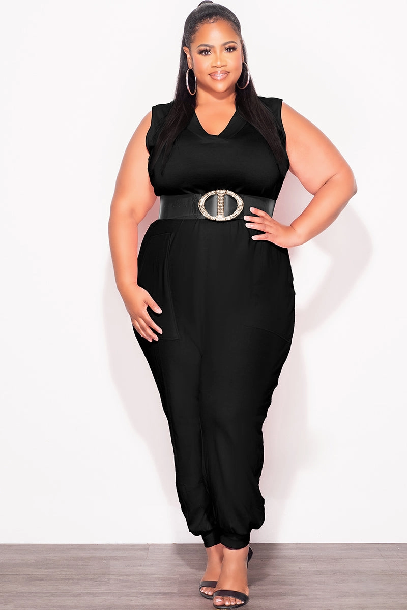 Final Sale Plus Size Sleeveless Harem Jumpsuit in Black Adaptable Fit