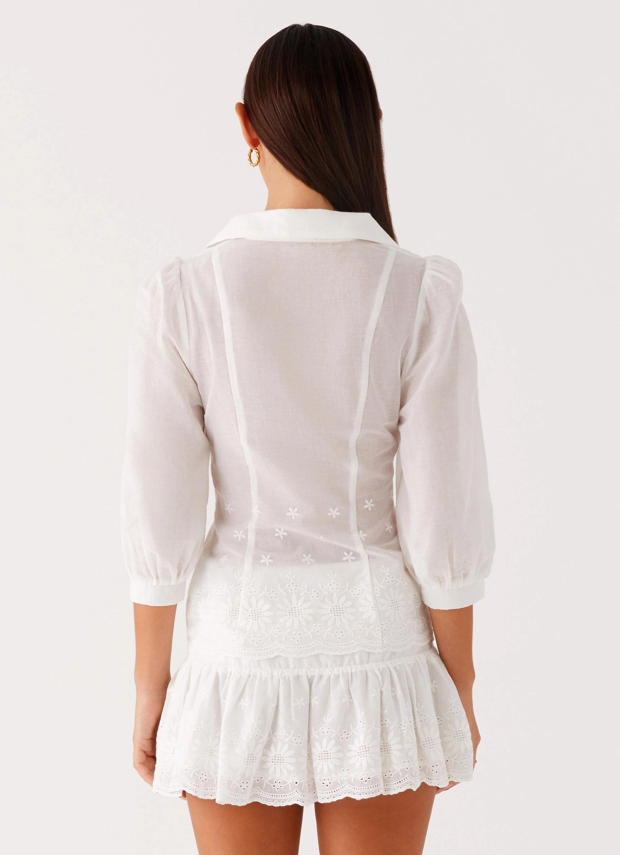 Frida Broderie Top - White FlatlockSeams Breathable back panel