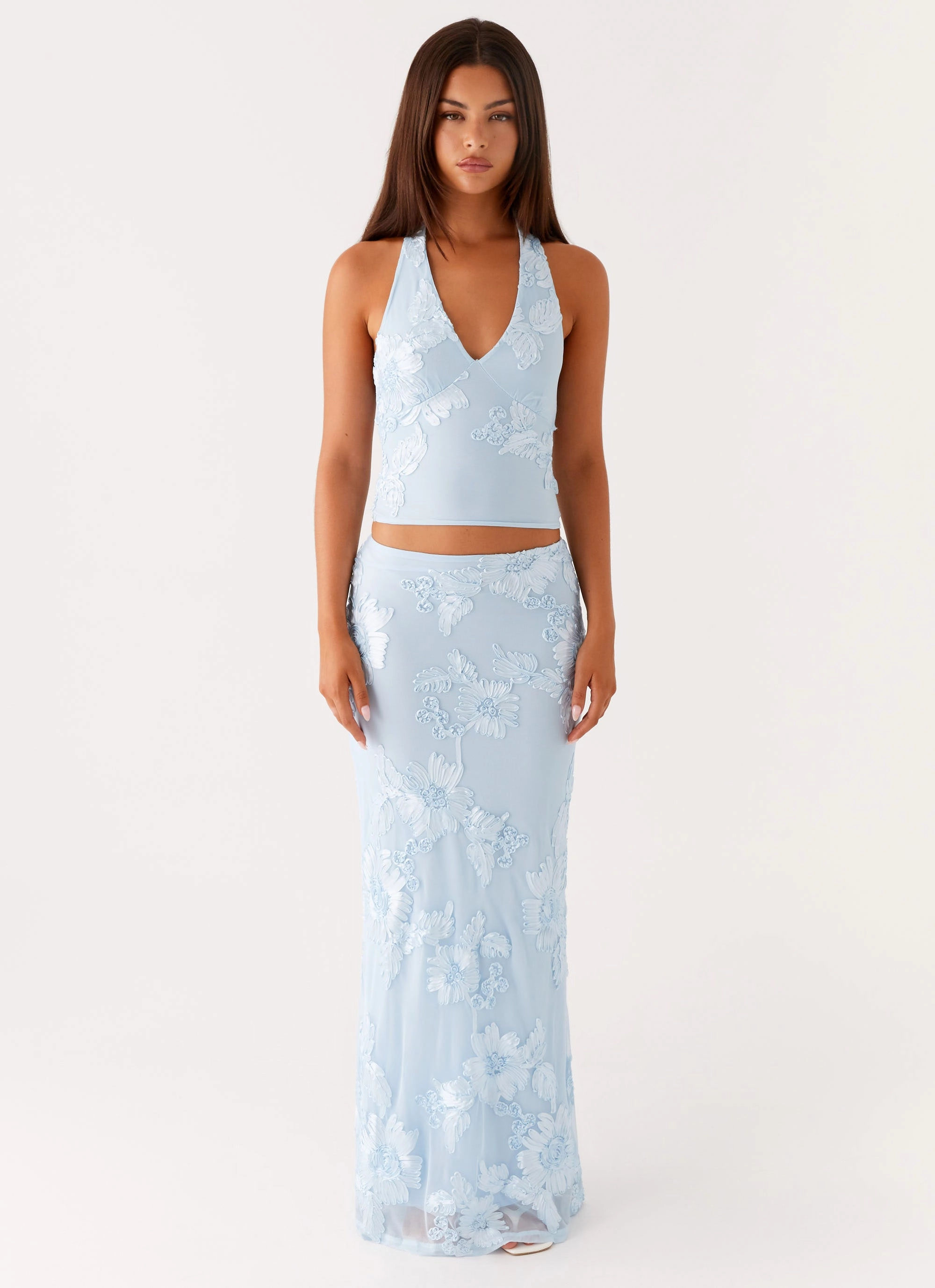 Radiate Halterneck Top - Blue SeamlessKnitConstruction