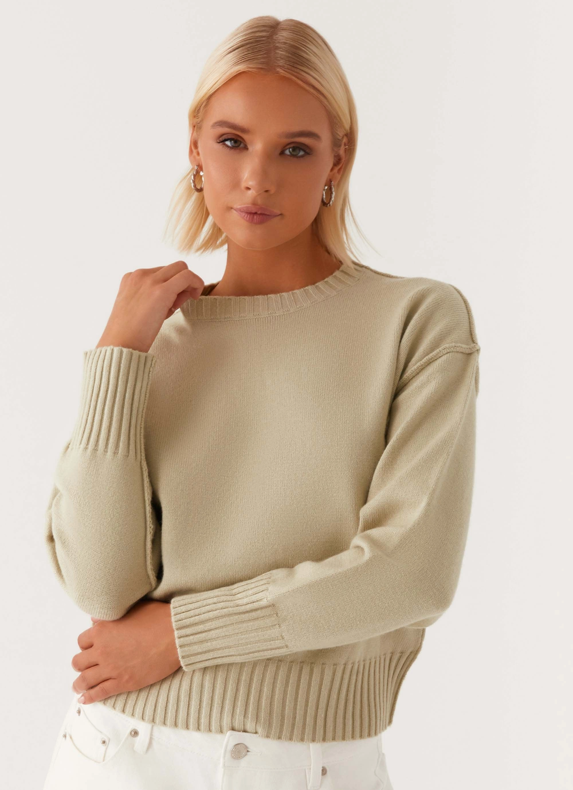 Collar Stabilization System Thelma Oversized Knit Sweater - Pastel Green