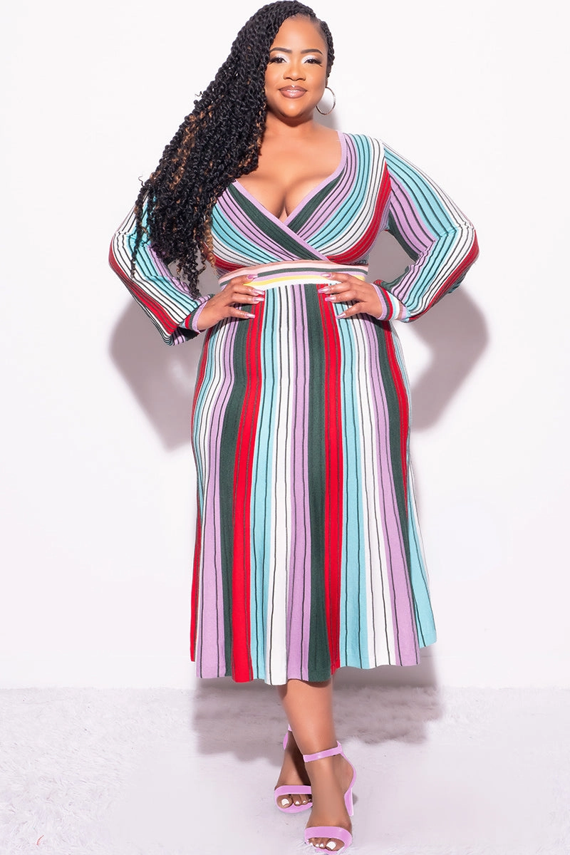 Non Irritating Tags Final Sale Plus Size Knit Sweater Dress  Multi Color Stripe Print