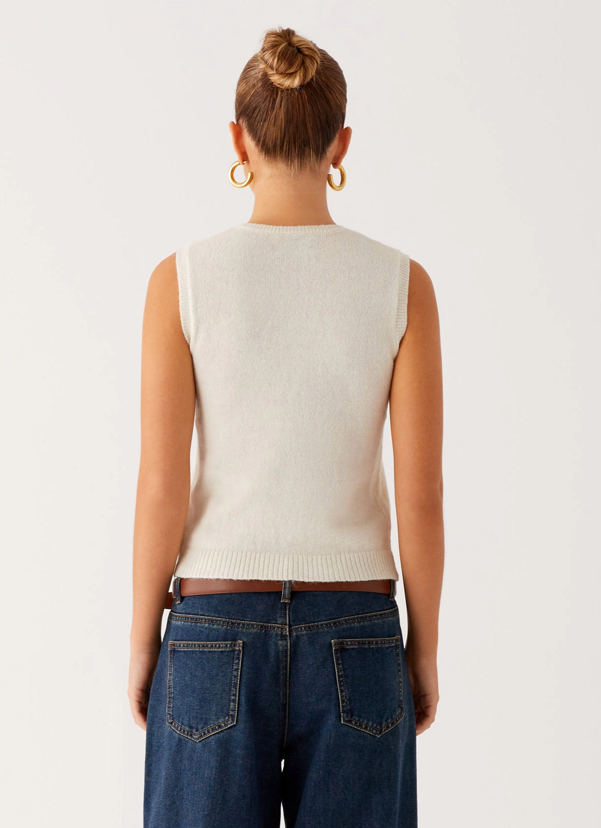 Maali Knit Top - White Drop Shoulder Cut