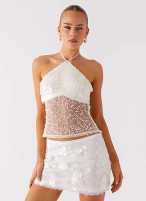 Shelly Halter Top - White WideNeckline FrictionResistant Edges
