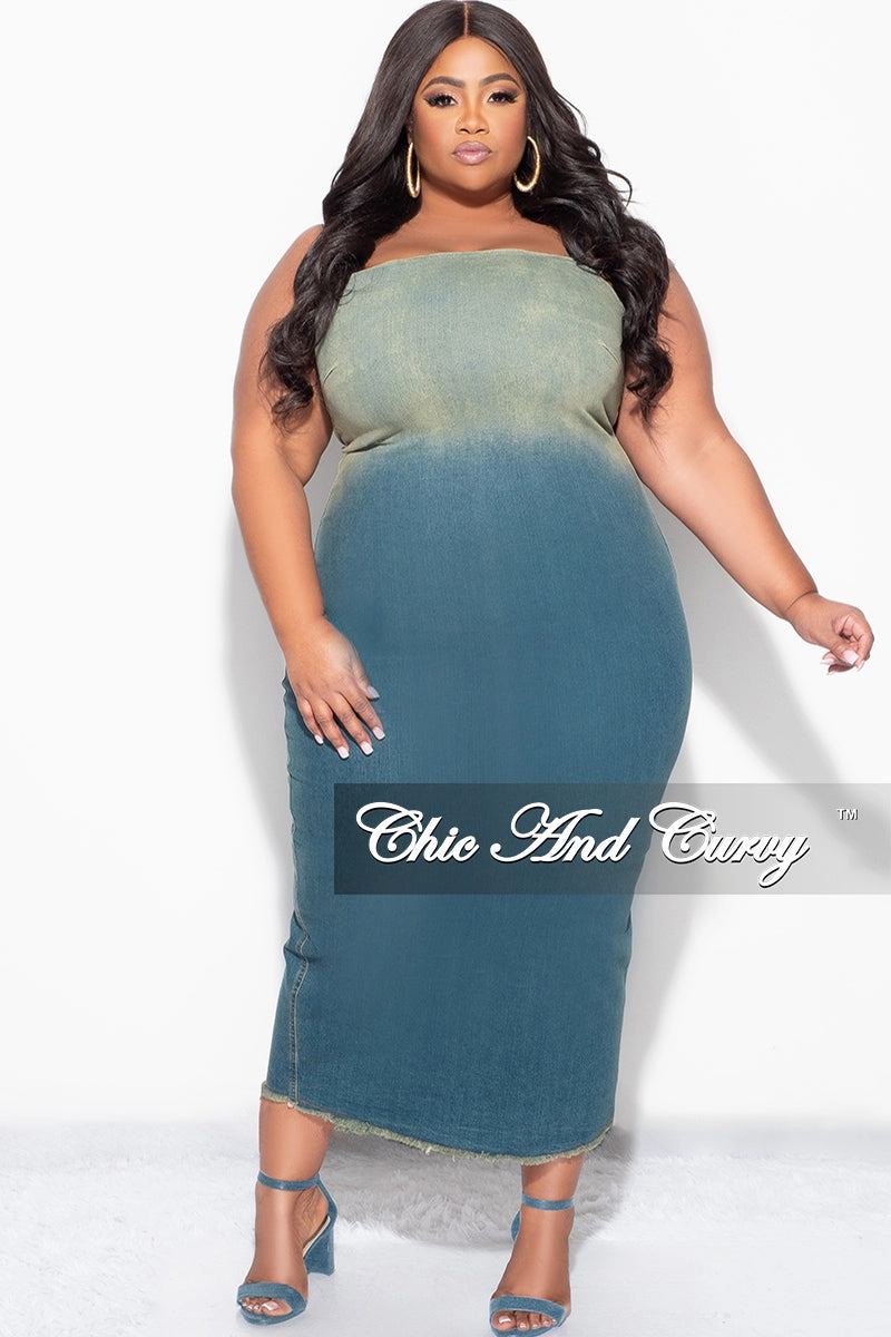 Final Sale Plus Size Dress in Washed Denim FlameRetardantTreatment Smooth Finish