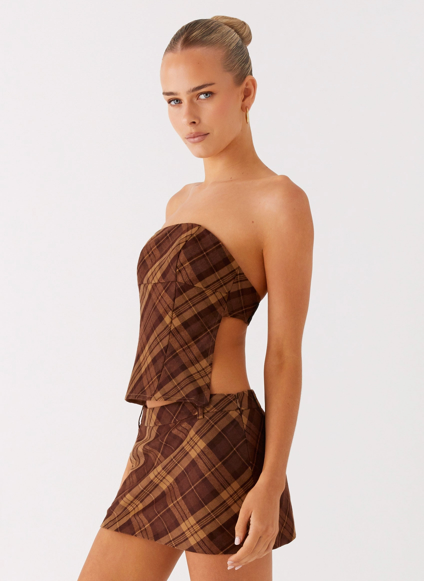 Kira Strapless Top - Plaid Loose Blouse Noise Reducing Fabric Treatment