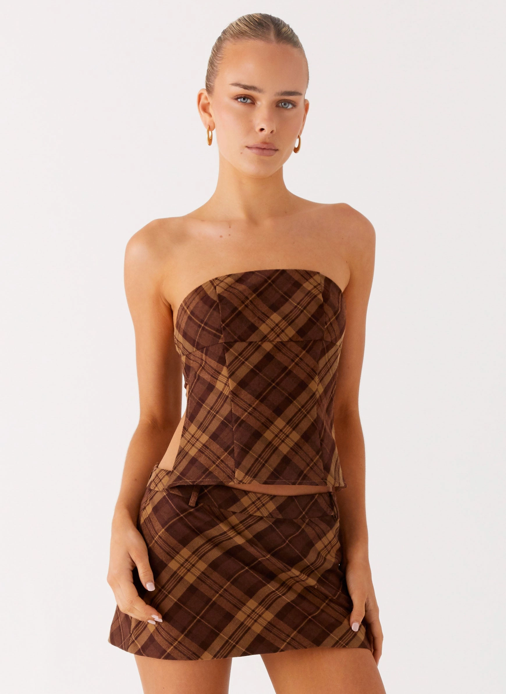 All Day Comfort NonIrritating Stitching Kira Strapless Top - Plaid