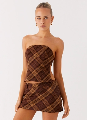 WideNeckOpening Kira Strapless Top - Plaid