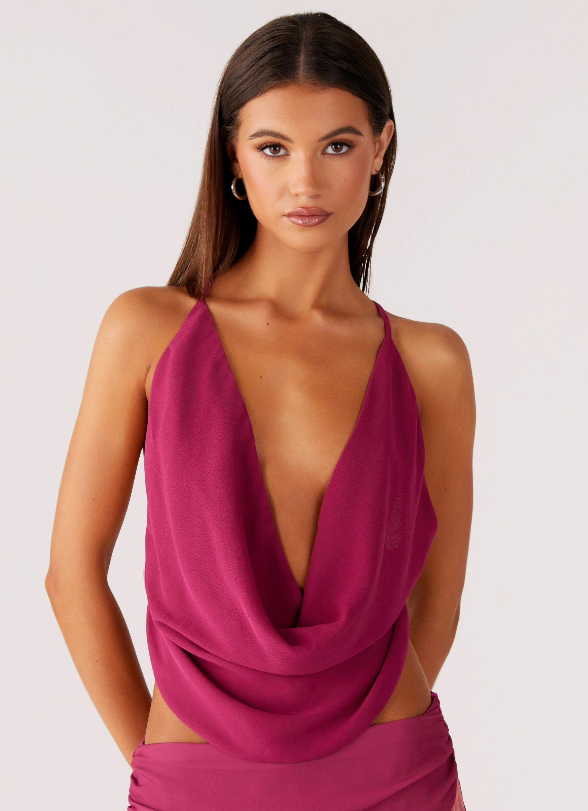 Light material NonFadeFinish Sweet Charm Cowl Neck Top - Violette
