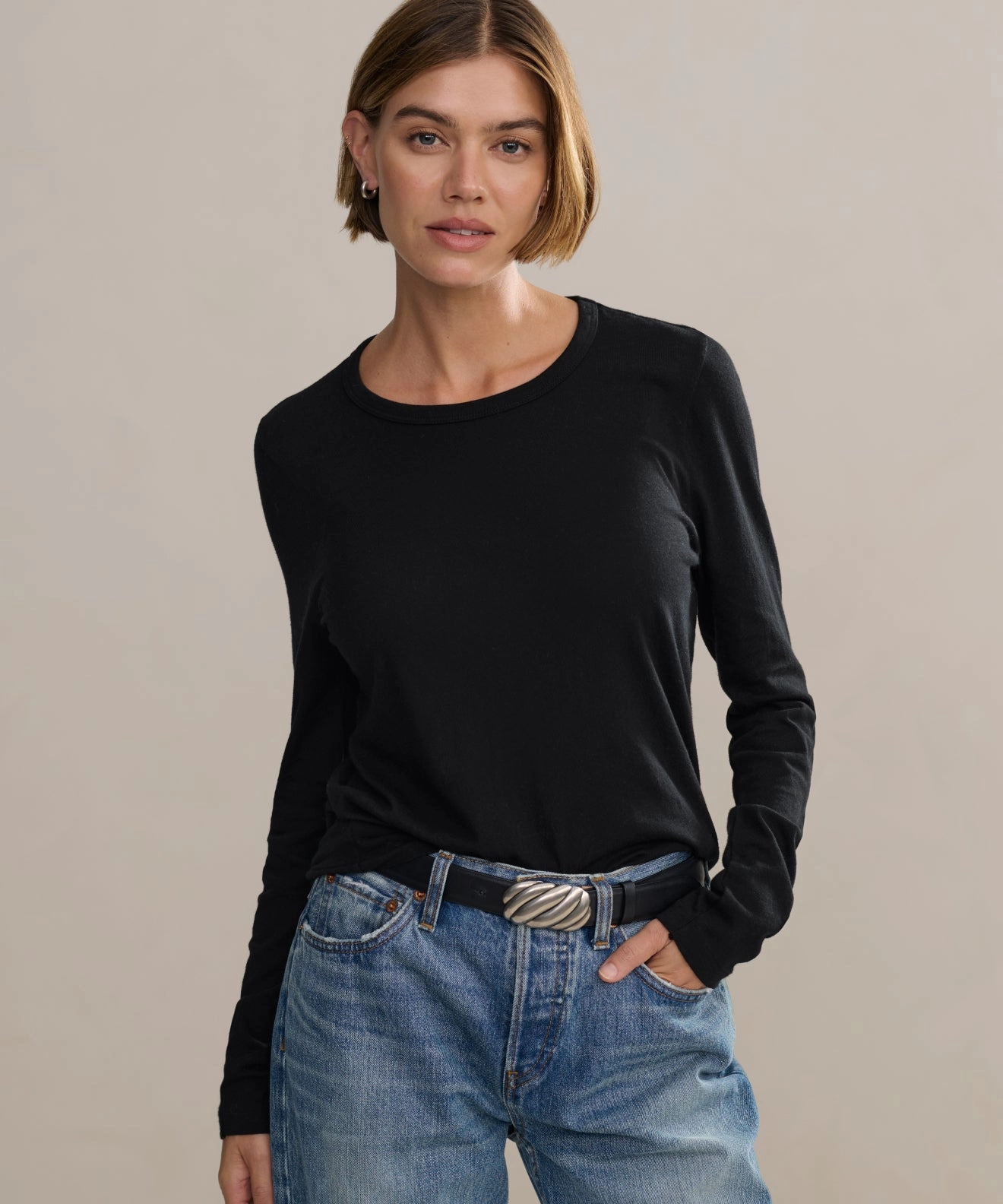 Long-Sleeve Slim Tee Ribbed Trims