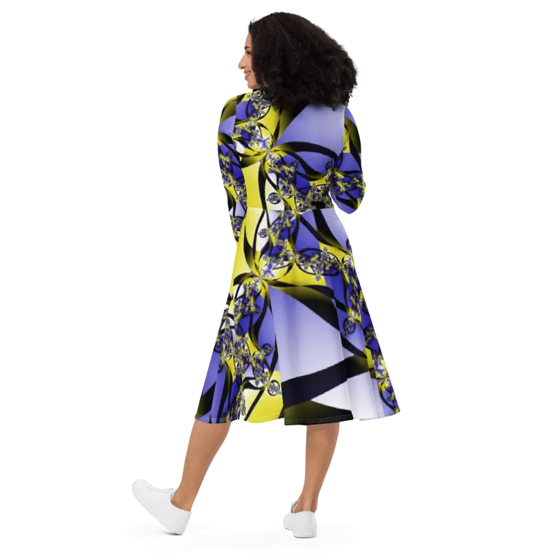 "Citrine Migration" Collection - Designer Midi Dress Long Sleeves