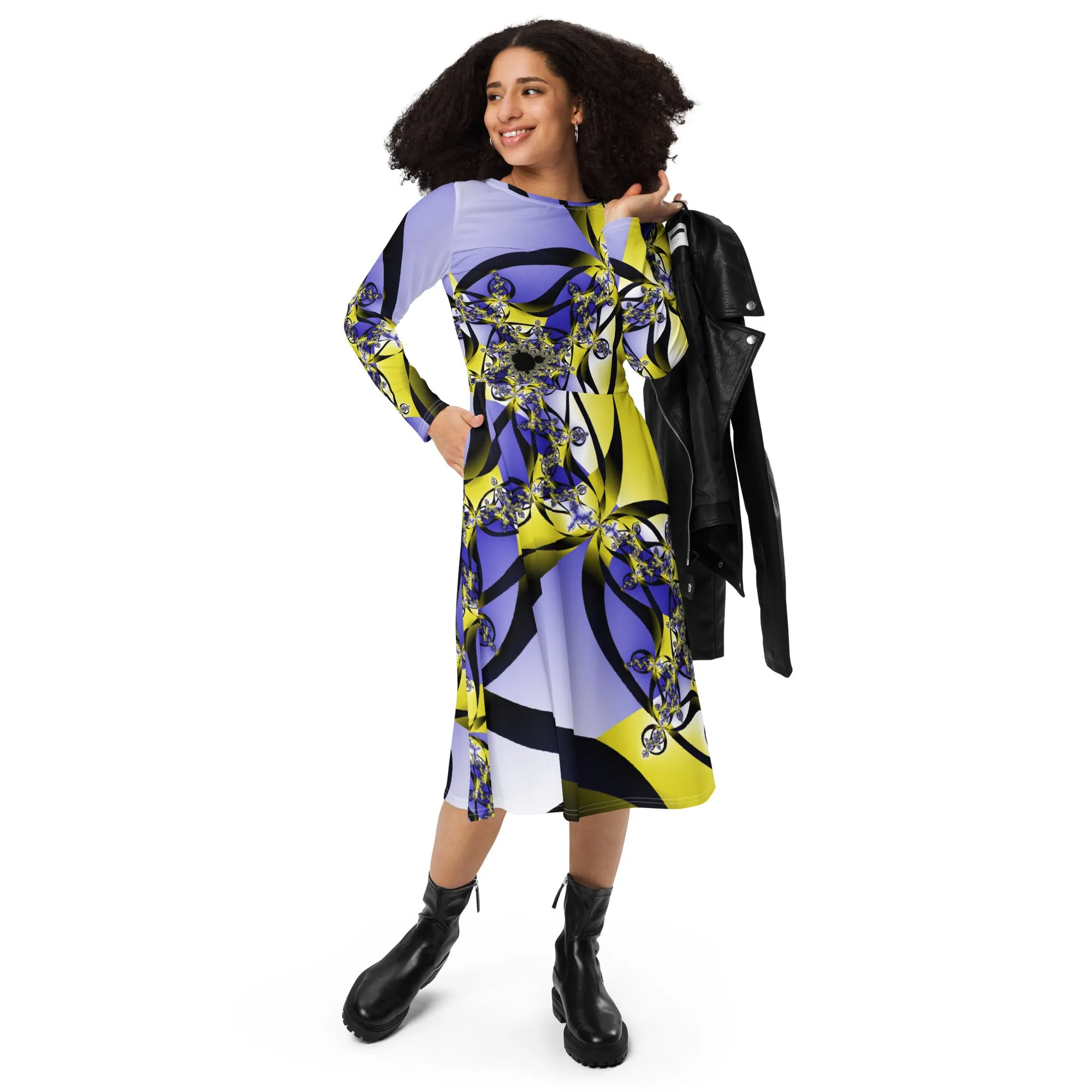 "Citrine Migration" Collection - Designer Midi Dress Long Sleeves