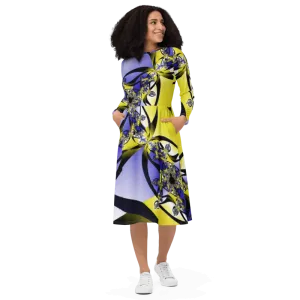"Citrine Migration" Collection - Designer Midi Dress Long Sleeves