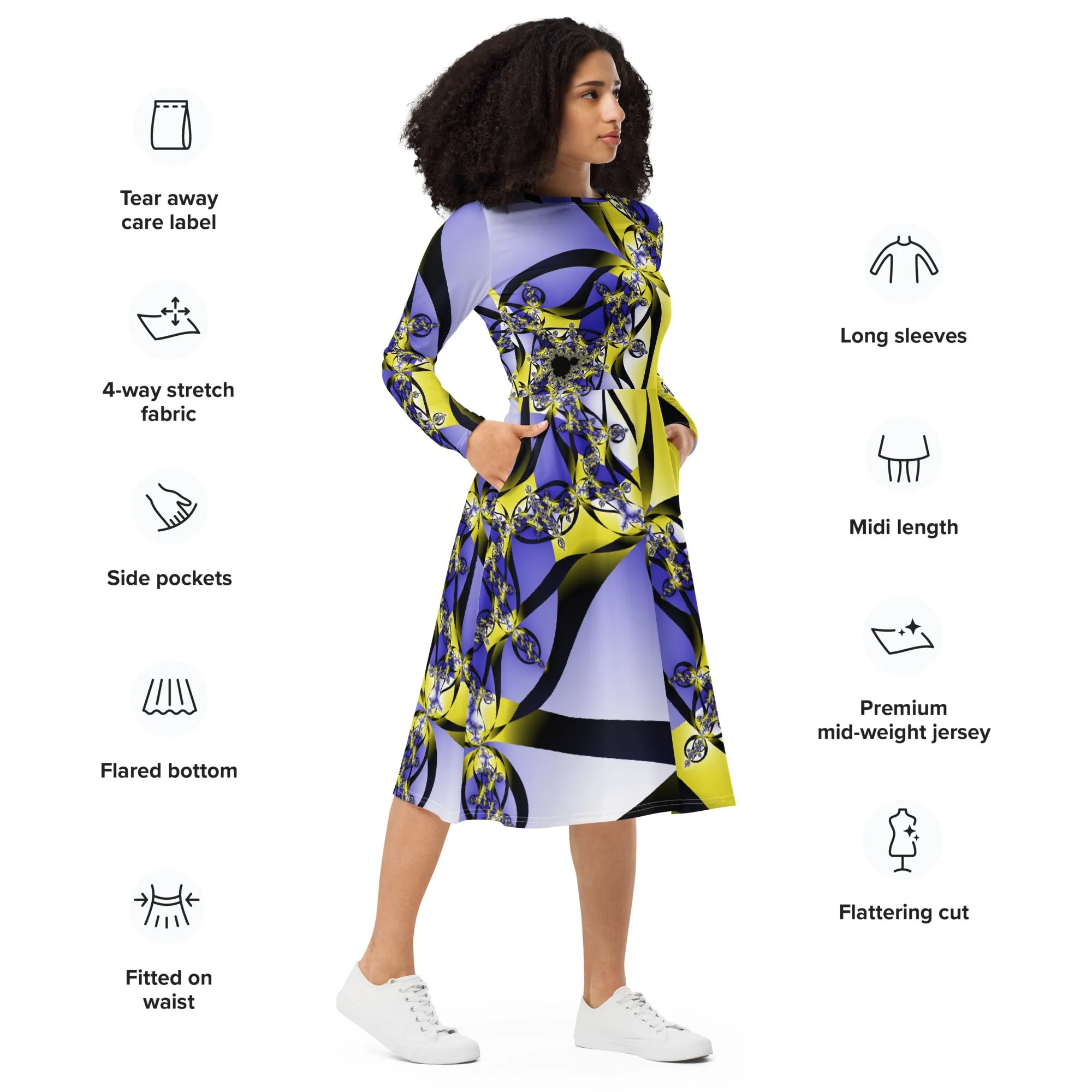 "Citrine Migration" Collection - Designer Midi Dress Long Sleeves
