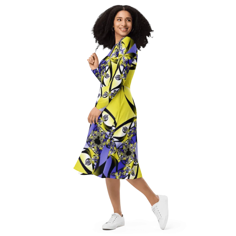 "Citrine Migration" Collection - Designer Midi Dress Long Sleeves