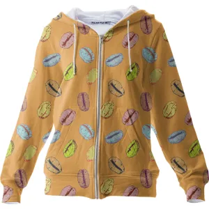 "COFFEE TIME" pattern zip-up hoodie