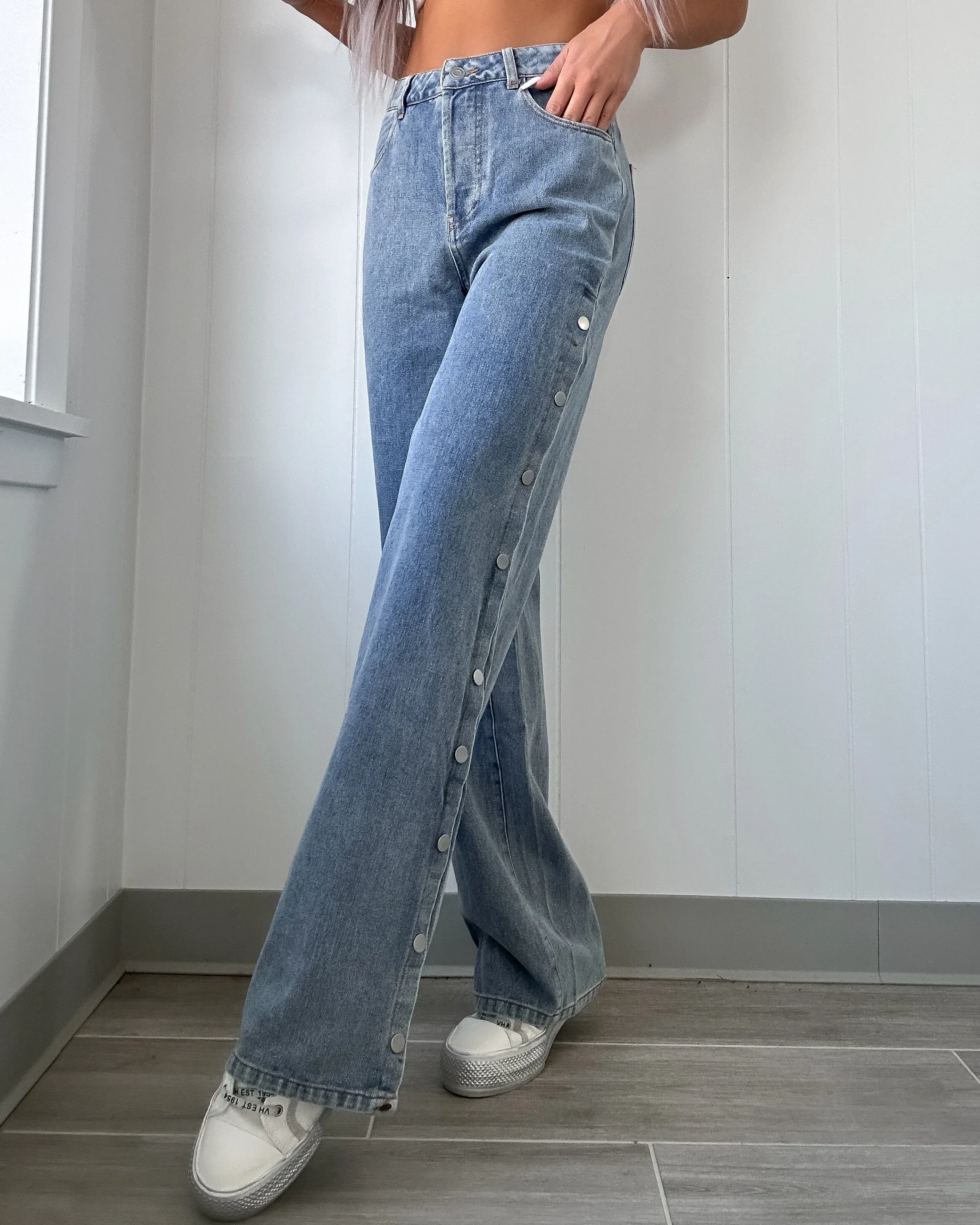 Rachel Straight Leg Snap Pants - Denim