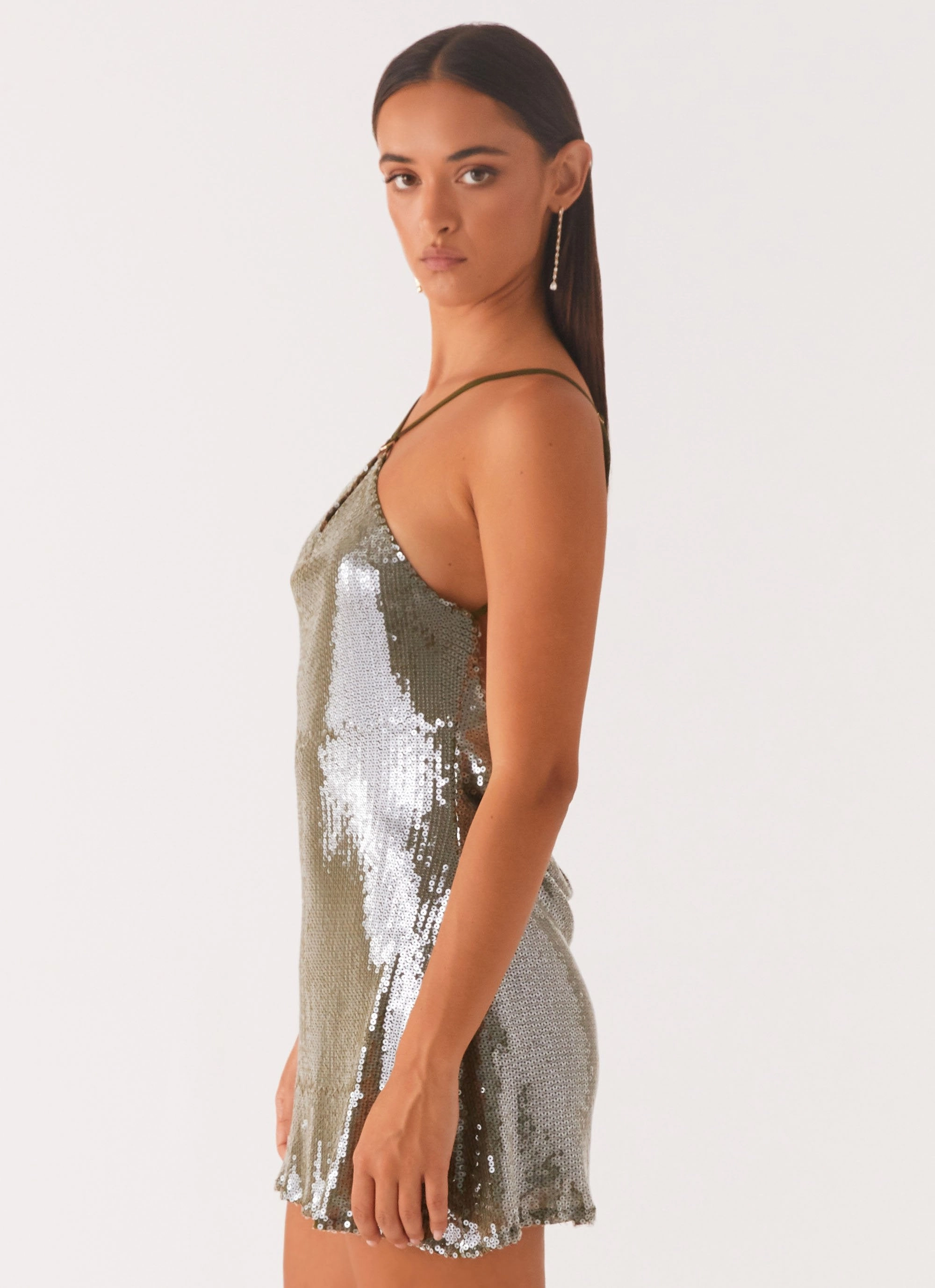 Radiant Energy Cowl Back Mini Dress - Olive Artistic Edge