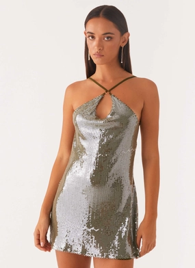 Shade Glow Pure Shape Radiant Energy Cowl Back Mini Dress - Olive