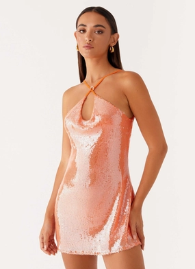 Radiant Energy Cowl Back Mini Dress - Orange Tiered-Skirt Smart Fit Wear