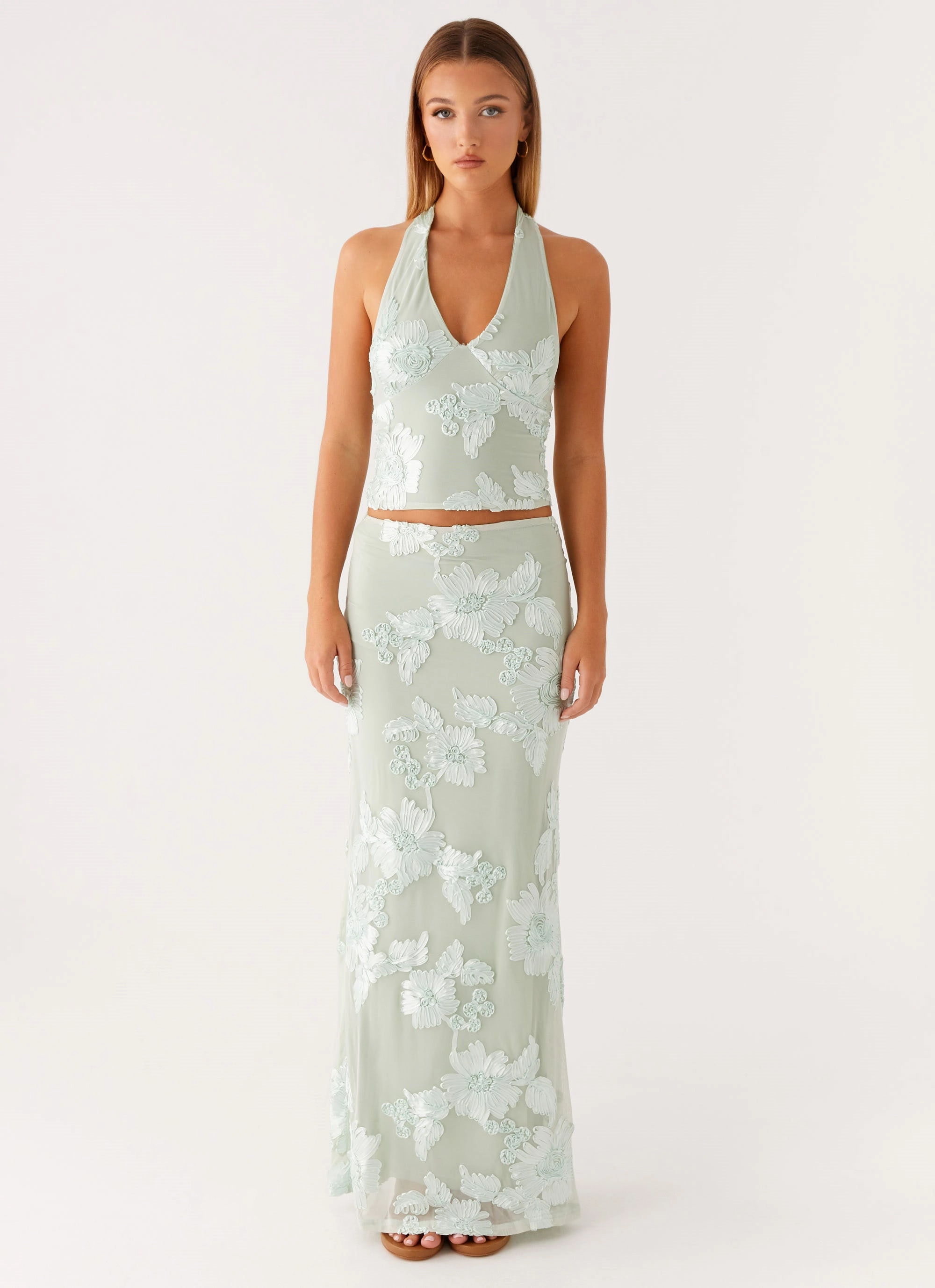 Radiate Halterneck Top - Sage RawHemDetail OdorResistantFinish