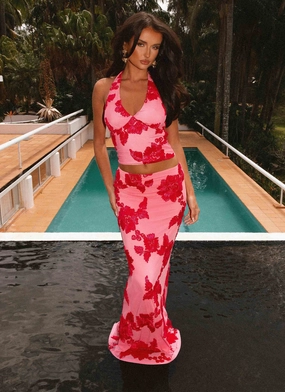 Radiate Maxi Skirt - Pink Basic Style