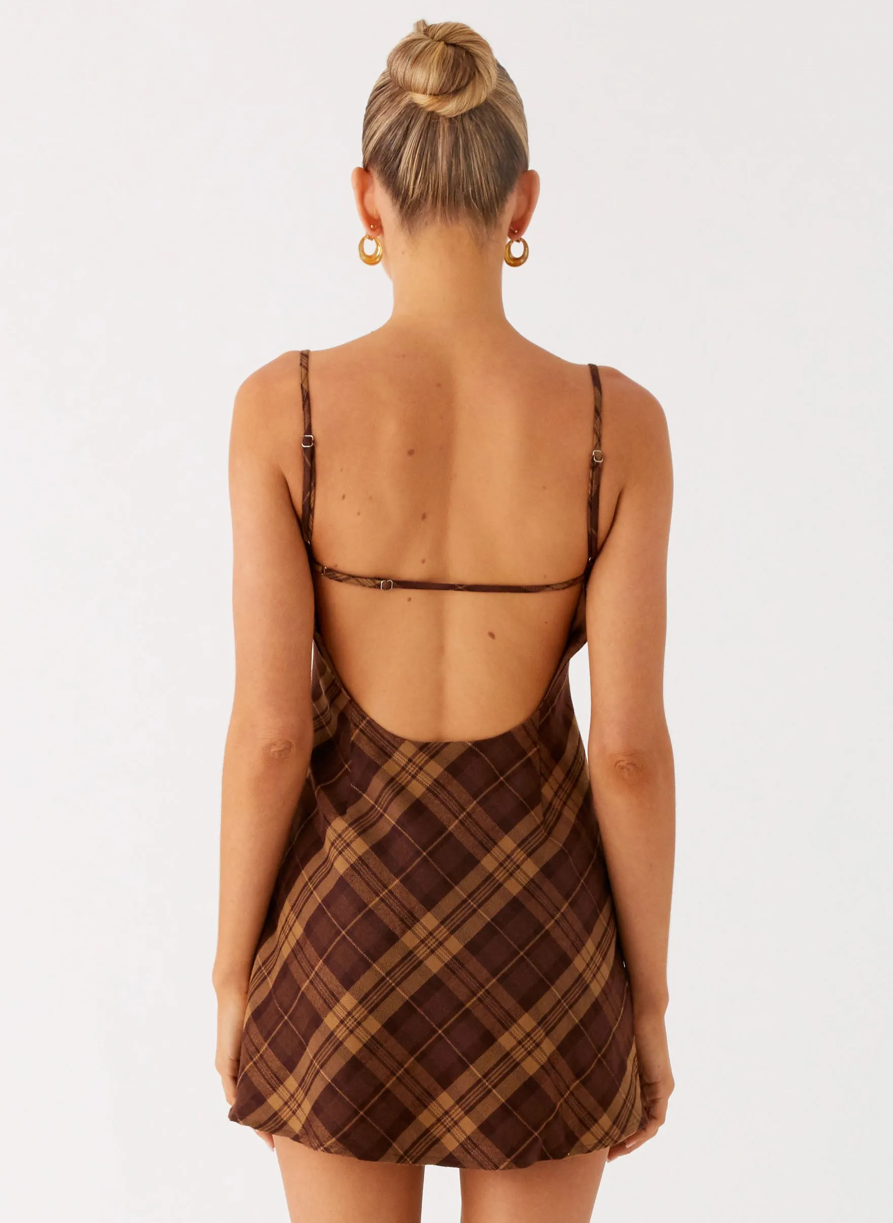 Soft and Chic Halter-Neck Radio Star Mini Dress - Plaid