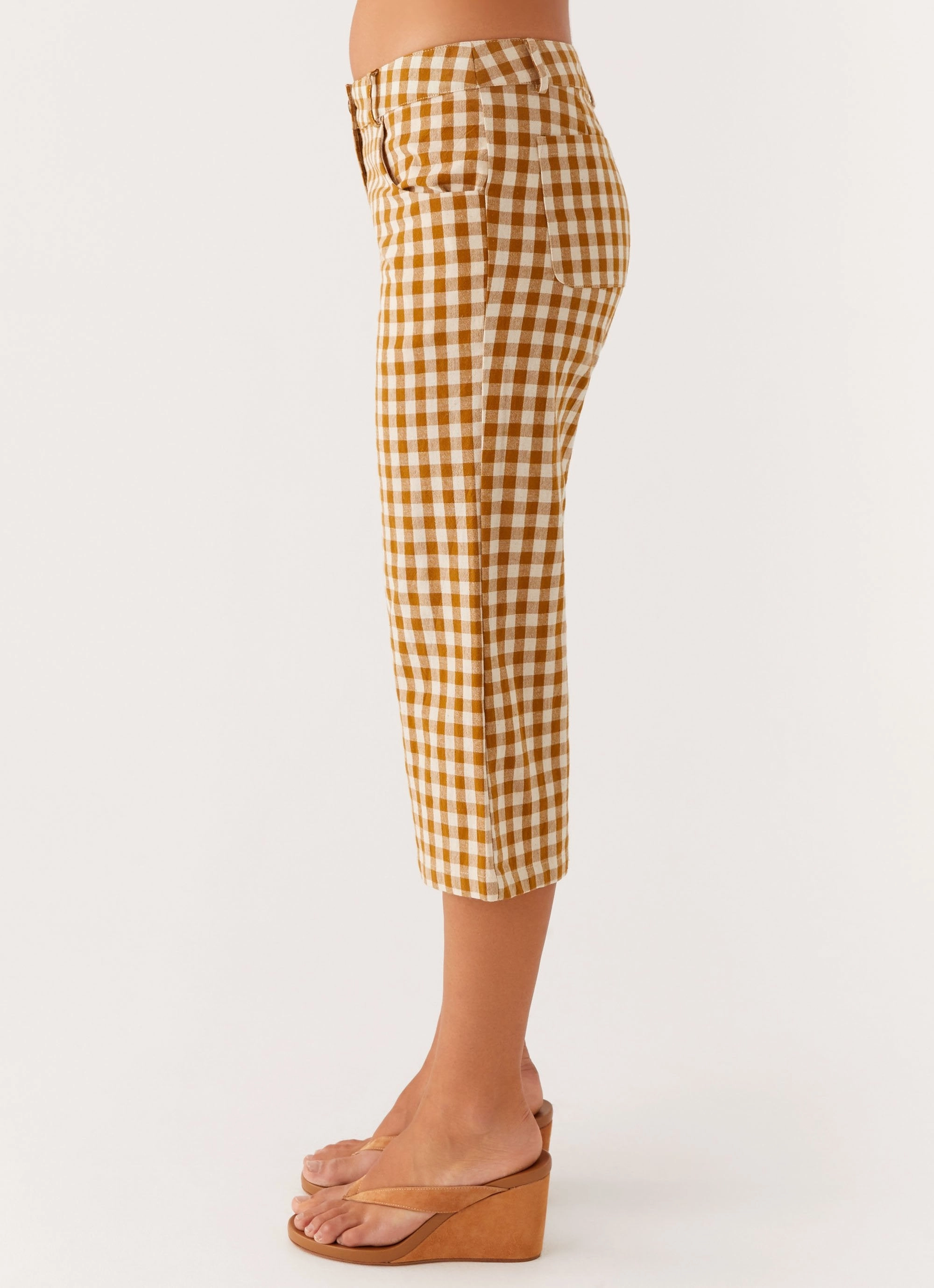 Radley Capri Pants - Brown Gingham Work Comfort Stretchable Fit
