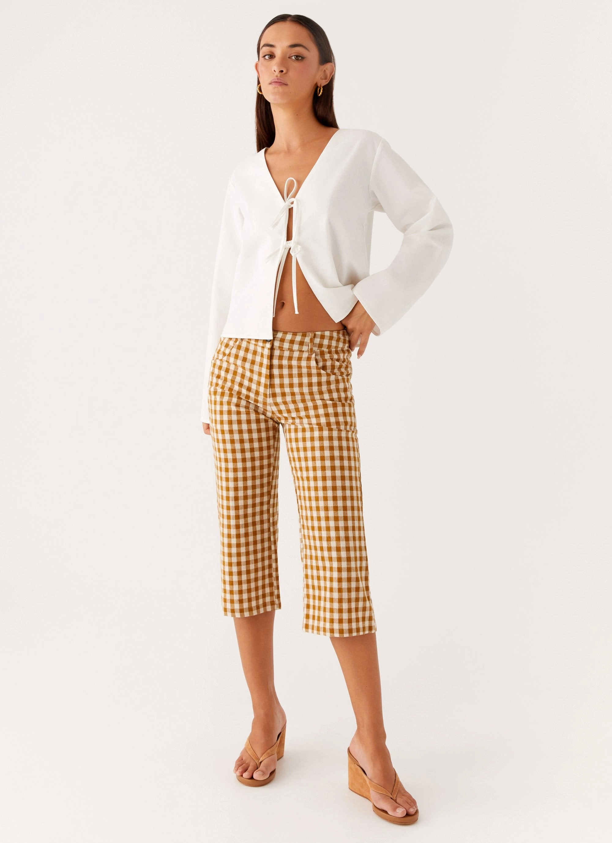Radley Capri Pants - Brown Gingham Packable Fit
