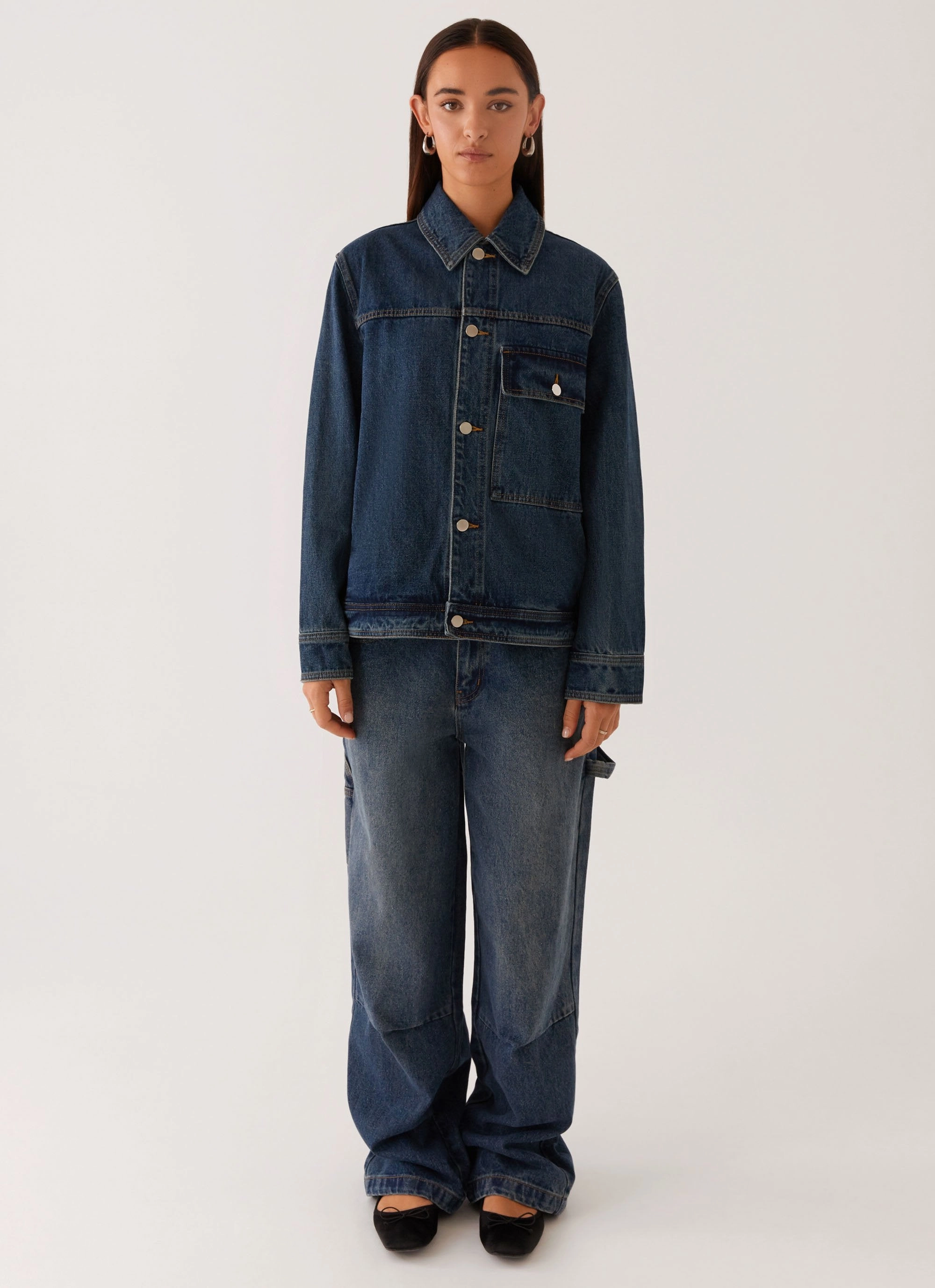 FoldableStorageCapability Long Lasting Shape Retention Raelynn Denim Jacket - Indigo