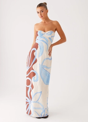 Raiden Maxi Dress - Bloom Wave Print Fitted waist Practical work-to-play piece