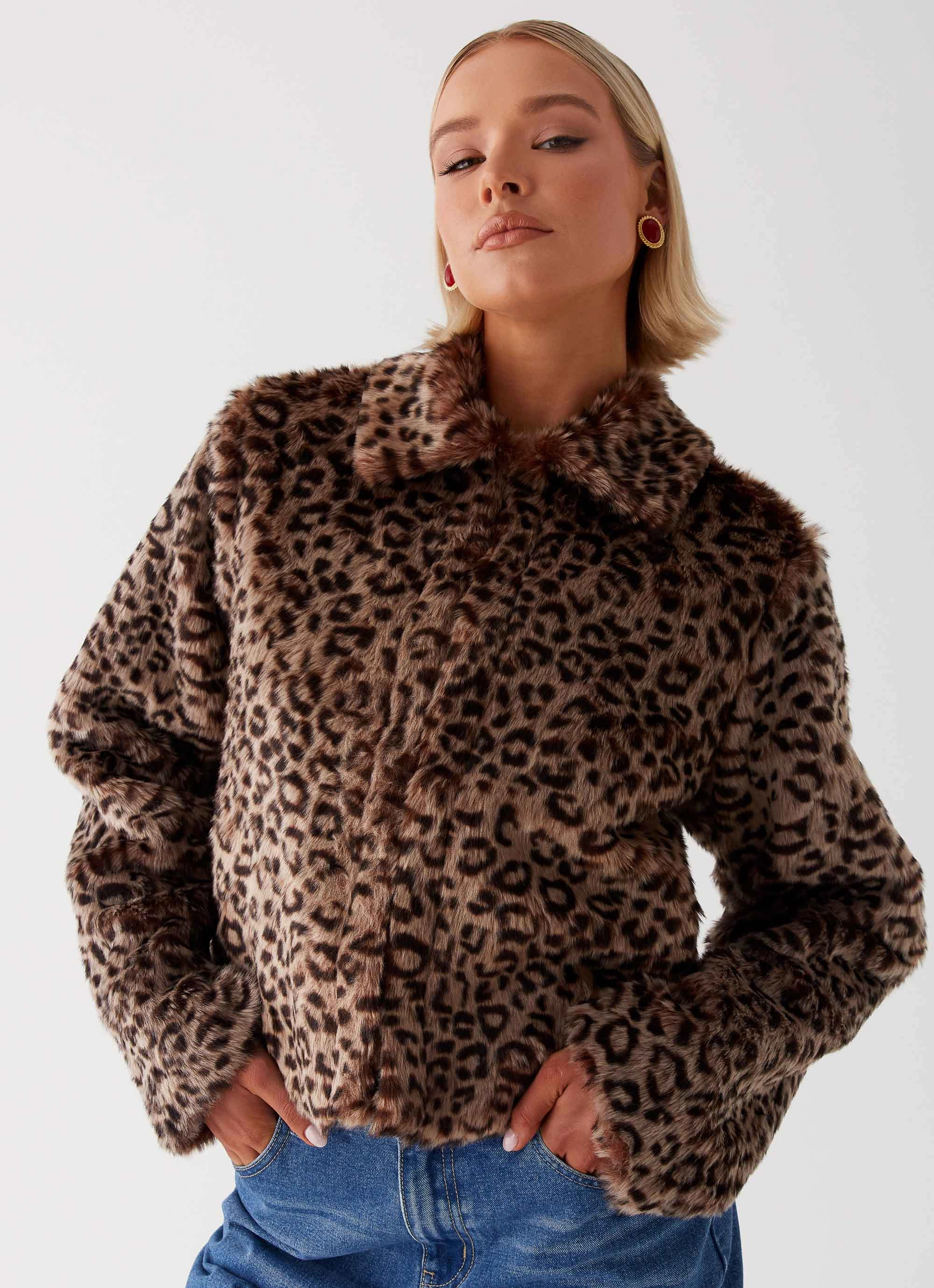 Compact Storage Hooded styles Raleigh Fur Jacket - Leopard