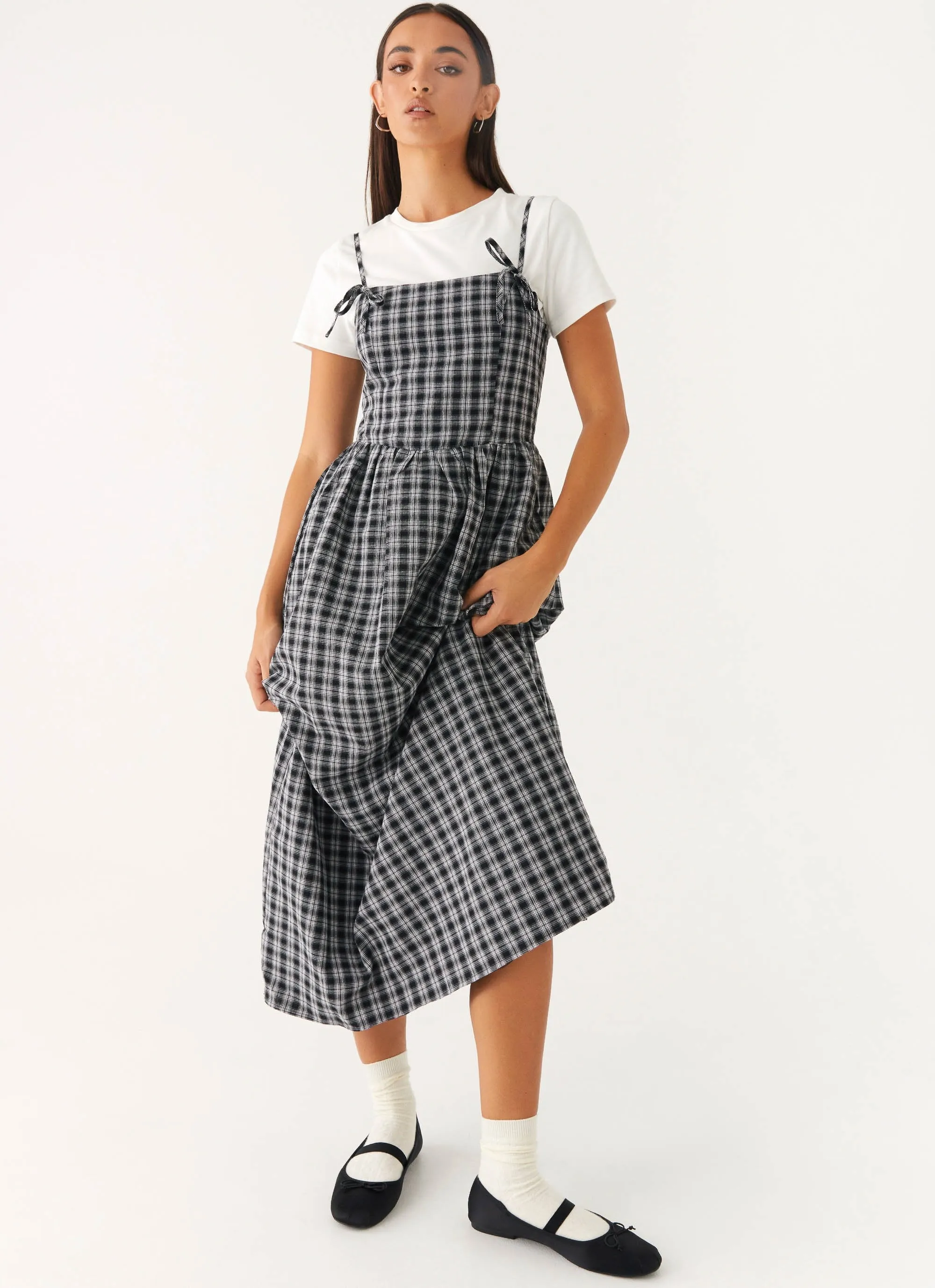 Plus Fit Ramsey Midi Dress - White Black Check