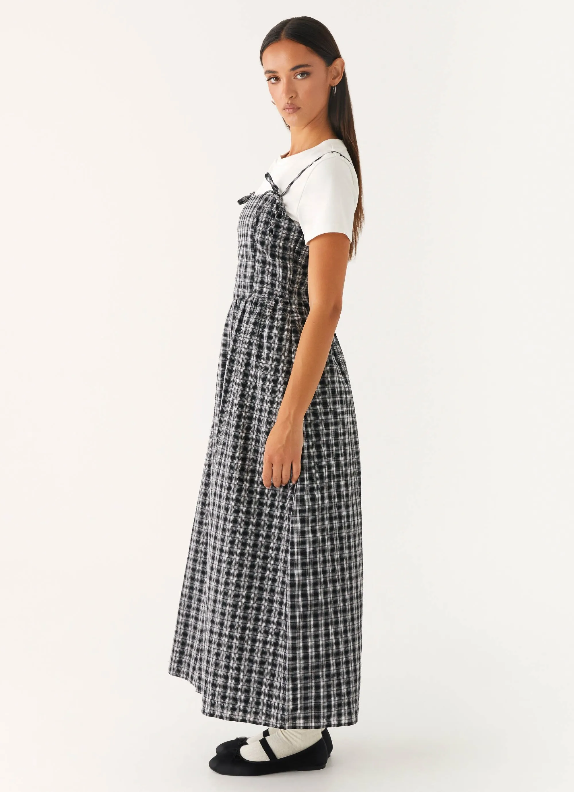 Quick-Dry Fashion Forward Ramsey Midi Dress - White Black Check