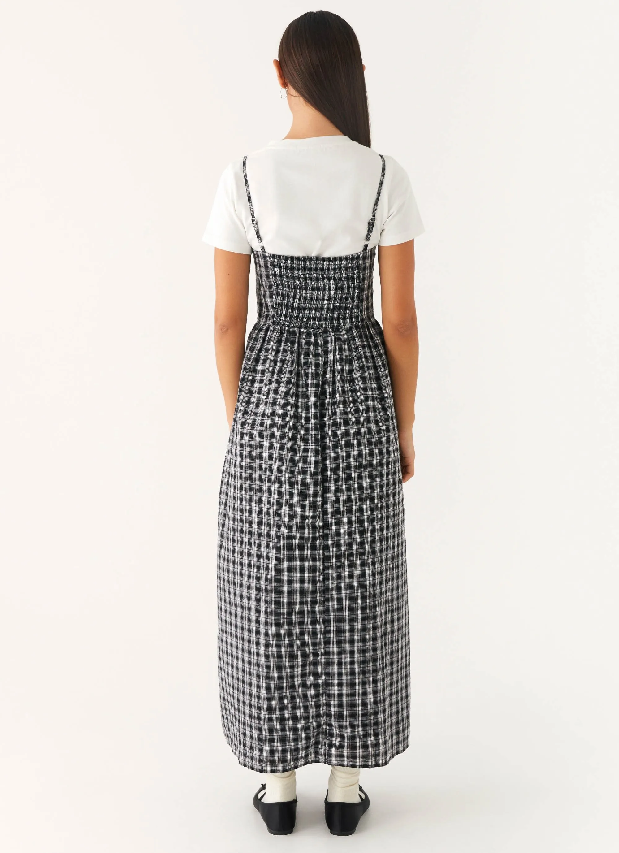 Smooth Surface Ramsey Midi Dress - White Black Check