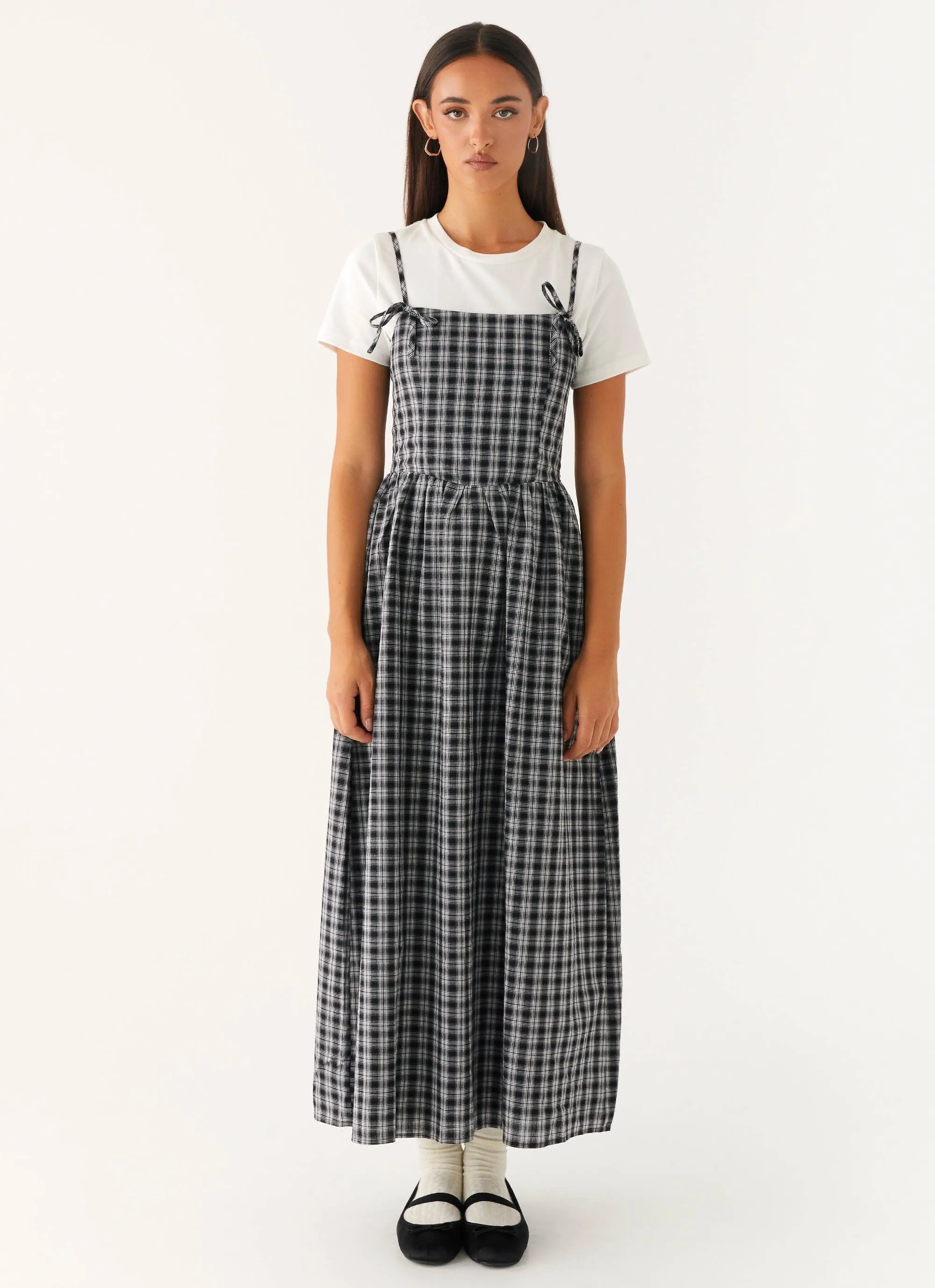 Playful-Detail Ramsey Midi Dress - White Black Check